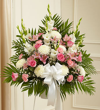 Heartfelt Sympathies Pink & White Standing Basket